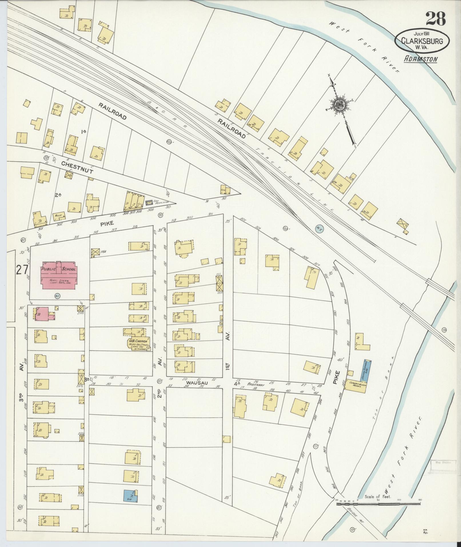Sanborn Fire Insurance Map from Clarksburg, Harrison County, West Virginia (1911), Sheet #0028 - Complete Map Set gallery image, historic Sanborn map, vintage wall art, West Virginia West Virginia