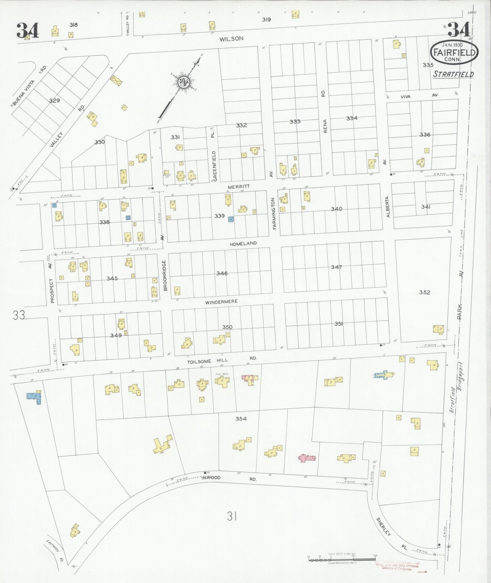 Sanborn Fire Insurance Map from Fairfield, Fairfield County, Connecticut (1930), Sheet #0034 - Complete Map Set gallery image, historic Sanborn map, vintage wall art, Connecticut Connecticut