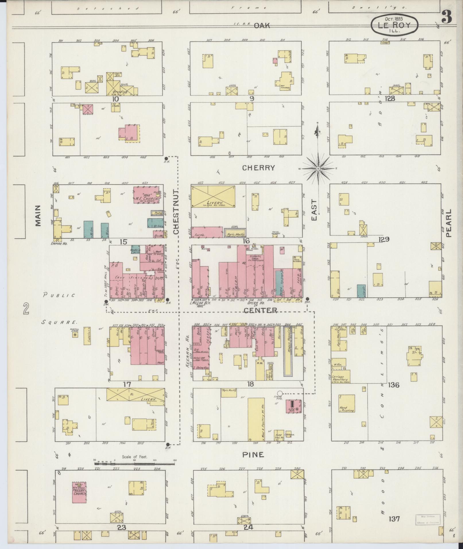 Sanborn Fire Insurance Map from Leroy, McLean County, Illinois (1893), Sheet #0003 - Historic Sanborn Fire Insurance Map Print, vintage old map wall art, antique decor, genealogy gift, Illinois Illinois map