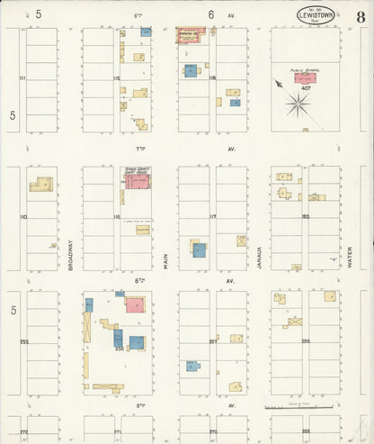 Sanborn Fire Insurance Map from Lewistown, Fergus County, Montana (1901), Sheet #0008 - Complete Map Set gallery image, historic Sanborn map, vintage wall art, Montana Montana