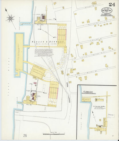 Sanborn Fire Insurance Map from New Bern, Craven County, North Carolina (1908), Sheet #0024 - Complete Map Set gallery image, historic Sanborn map, vintage wall art, North Carolina North Carolina