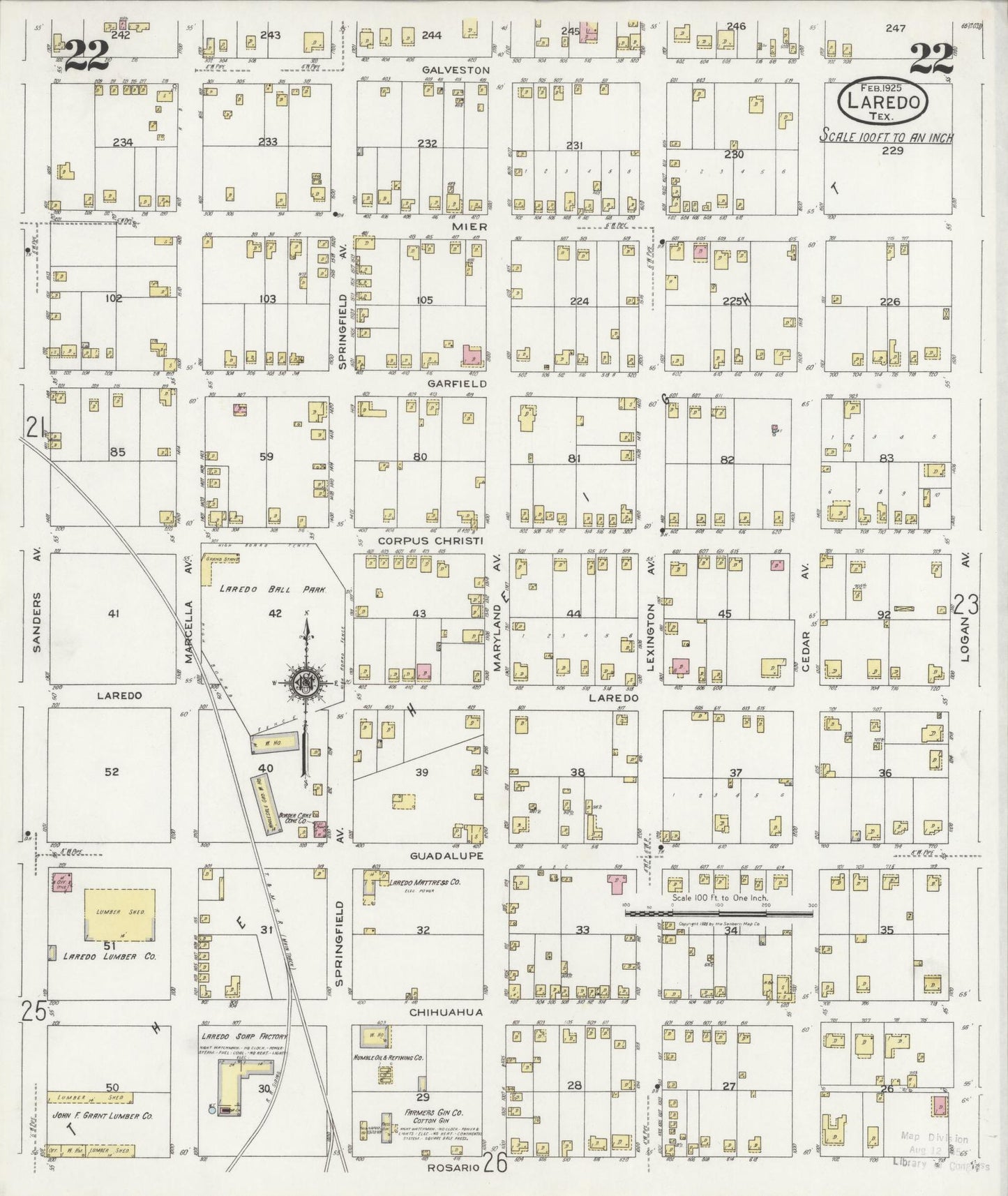 Sanborn Fire Insurance Map from Laredo, Webb County, Texas (1925), Sheet #0022 - Historic Sanborn Fire Insurance Map Print, vintage old map wall art, antique decor, genealogy gift, Texas Texas map