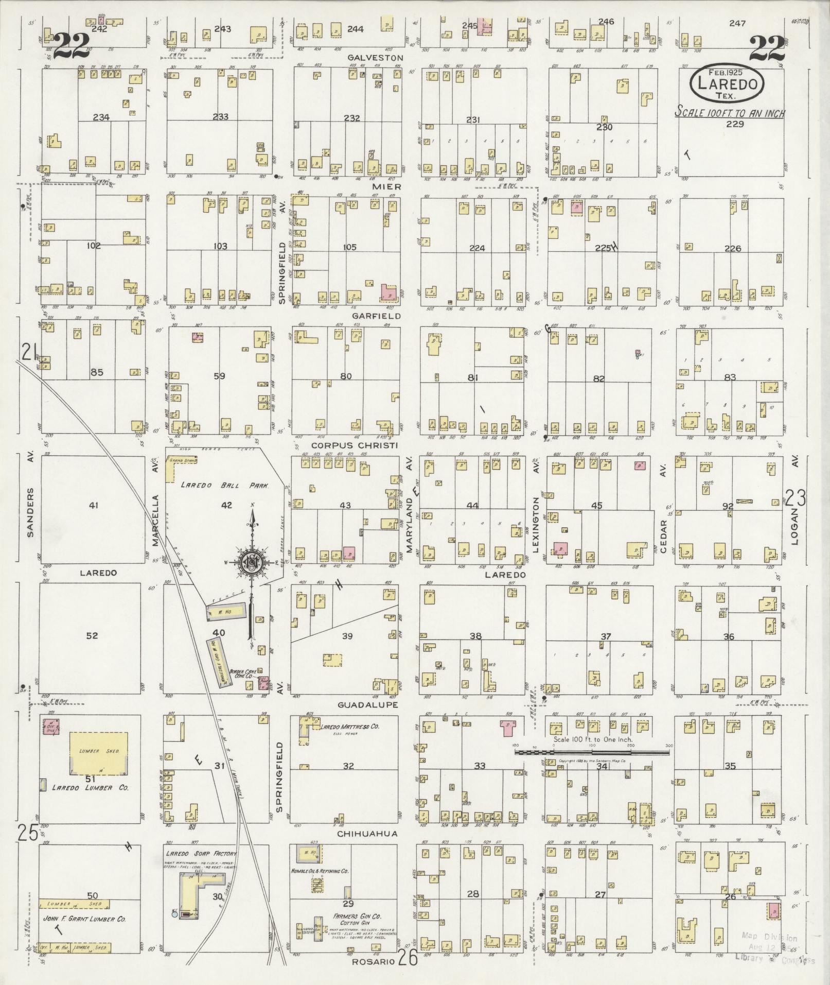 Sanborn Fire Insurance Map from Laredo, Webb County, Texas (1925), Sheet #0022 - Historic Sanborn Fire Insurance Map Print, vintage old map wall art, antique decor, genealogy gift, Texas Texas map
