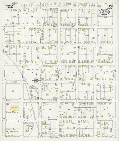 Sanborn Fire Insurance Map from Laredo, Webb County, Texas (1925), Sheet #0022 - Historic Sanborn Fire Insurance Map Print, vintage old map wall art, antique decor, genealogy gift, Texas Texas map