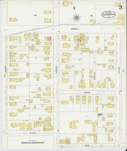 Sanborn Fire Insurance Map from Bennington, Bennington County, Vermont (1906), Sheet #0003 - Complete Map Set gallery image, historic Sanborn map, vintage wall art, Vermont Vermont