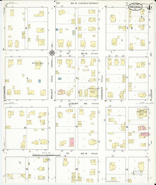 Sanborn Fire Insurance Map from Nevada, Story County, Iowa (1916), Sheet #0004 - Historic Sanborn Fire Insurance Map Print, vintage old map wall art