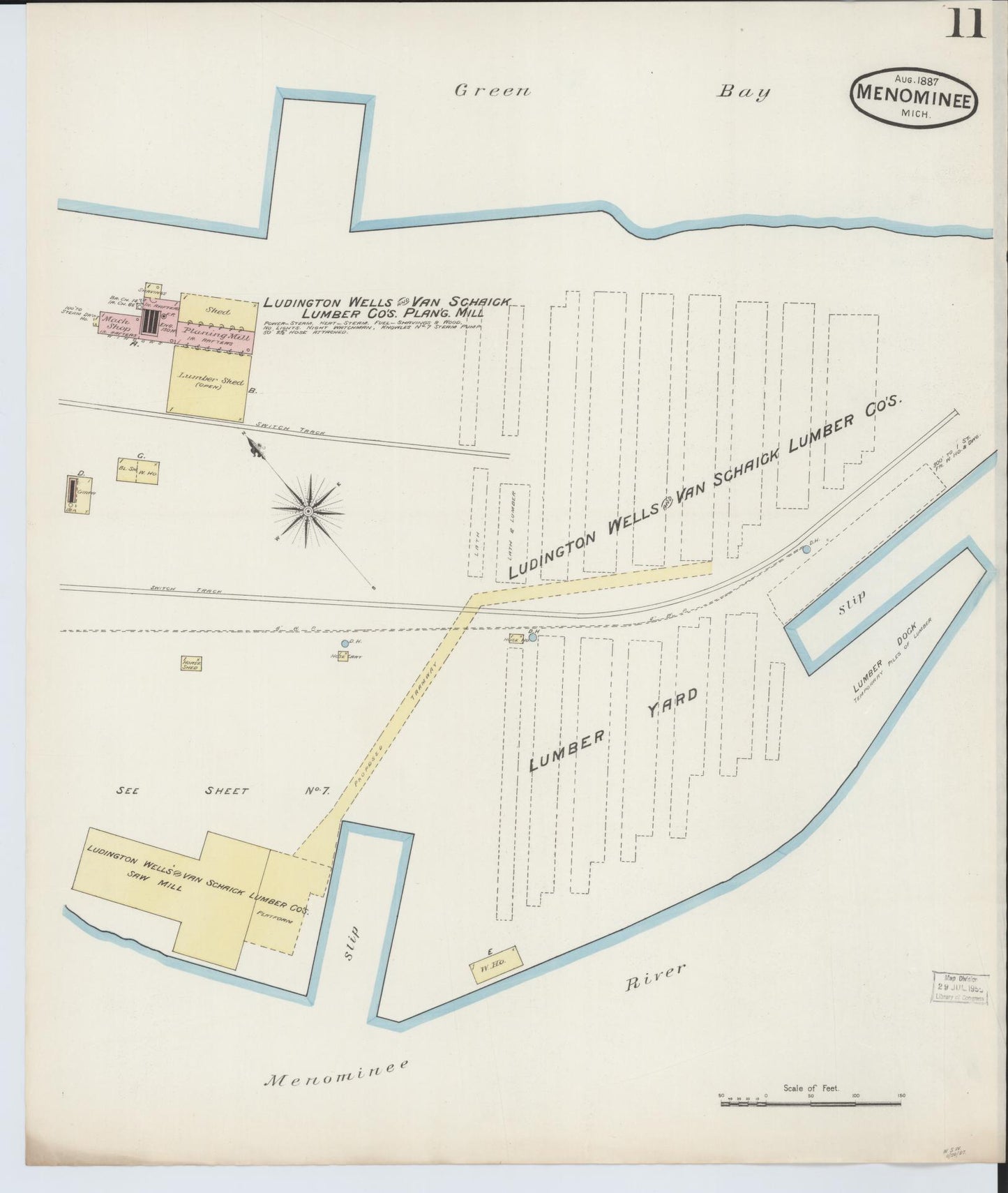 Sanborn Fire Insurance Map from Menominee, Menominee County, Michigan (1887), Sheet #0011 - Complete Map Set gallery image, historic Sanborn map, vintage wall art, Michigan Michigan