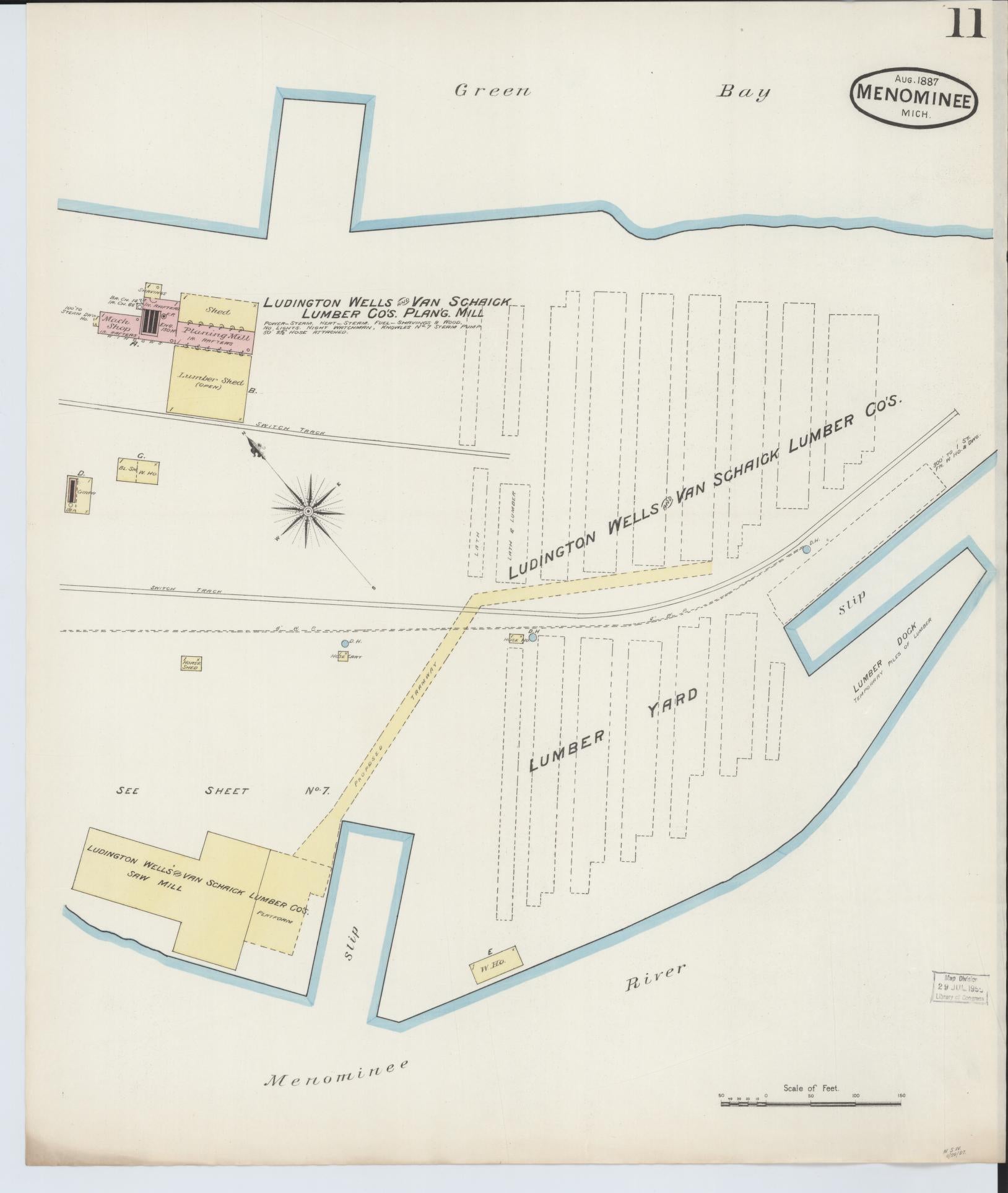 Sanborn Fire Insurance Map from Menominee, Menominee County, Michigan (1887), Sheet #0011 - Complete Map Set gallery image, historic Sanborn map, vintage wall art, Michigan Michigan