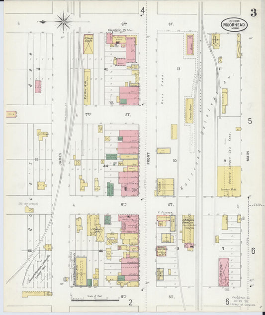 Sanborn Fire Insurance Map from Moorhead, Clay County, Minnesota (1899), Sheet #0003 - Historic Sanborn Fire Insurance Map Print, vintage old map wall art, antique decor, genealogy gift, Minnesota Minnesota map