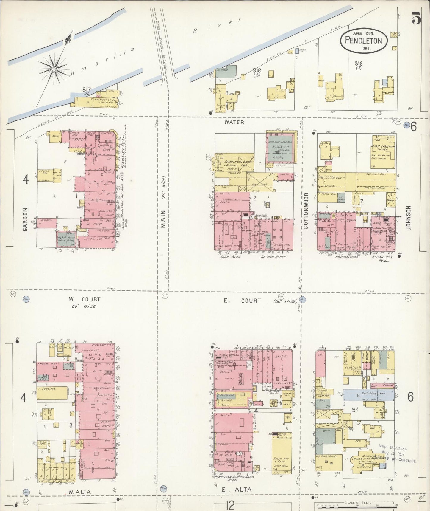 Sanborn Fire Insurance Map from Pendleton, Umatilla County, Oregon (1903), Sheet #0005 - Historic Sanborn Fire Insurance Map Print, vintage old map wall art, antique decor, genealogy gift, Oregon Oregon map