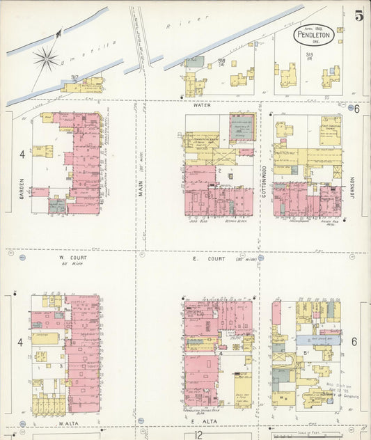 Sanborn Fire Insurance Map from Pendleton, Umatilla County, Oregon (1903), Sheet #0005 - Historic Sanborn Fire Insurance Map Print, vintage old map wall art, antique decor, genealogy gift, Oregon Oregon map
