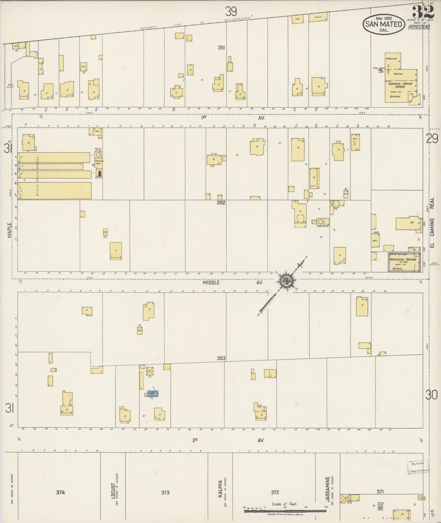 Sanborn Fire Insurance Map from San Mateo, San Mateo County, California (1920), Sheet #0032 - Complete Map Set gallery image, historic Sanborn map, vintage wall art, California California