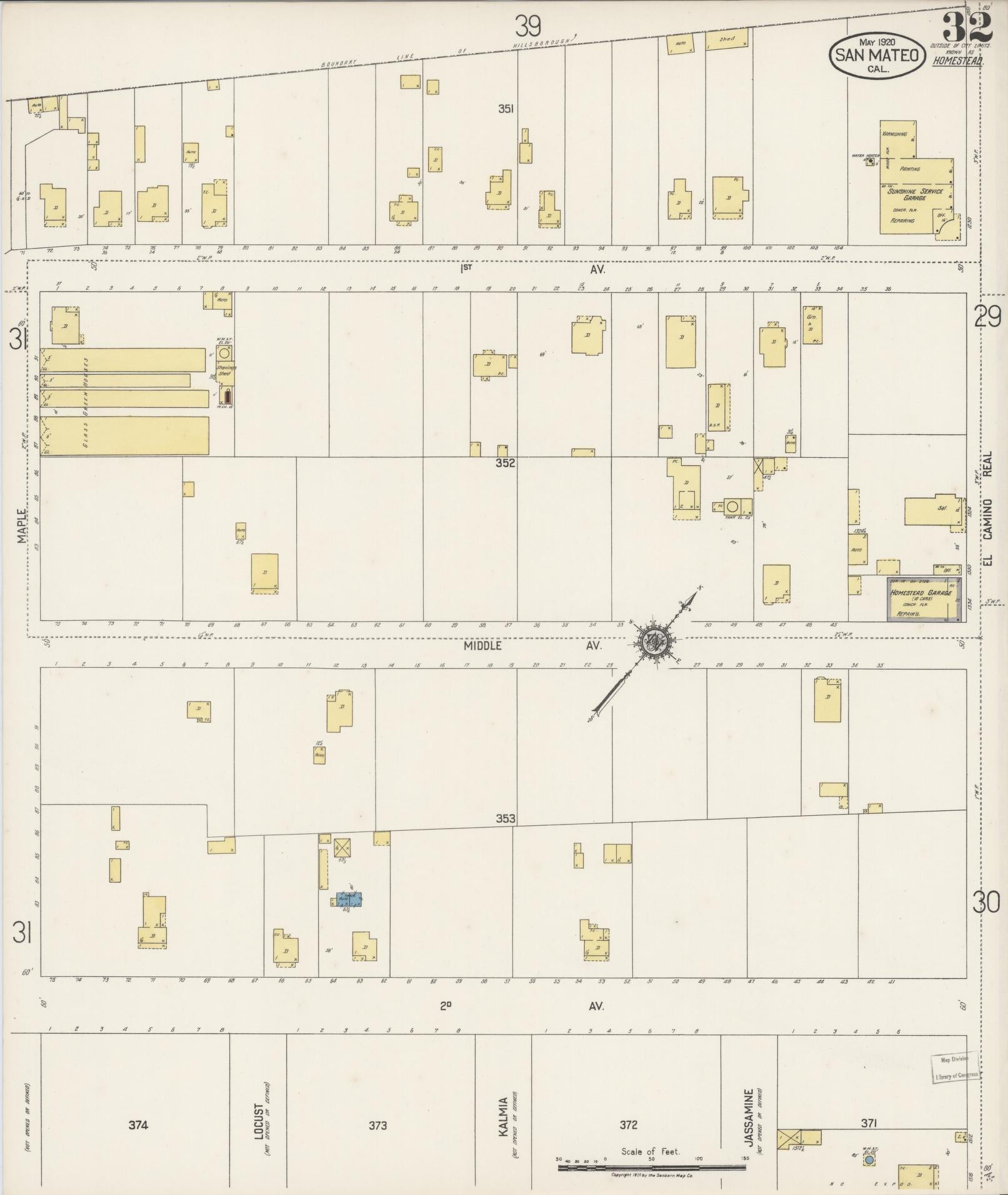 Sanborn Fire Insurance Map from San Mateo, San Mateo County, California (1920), Sheet #0032 - Complete Map Set gallery image, historic Sanborn map, vintage wall art, California California