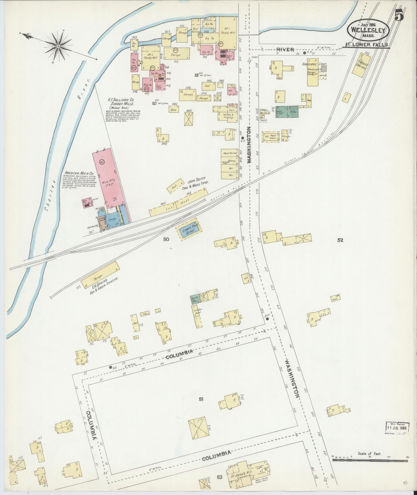Sanborn Fire Insurance Map from Wellesley, Norfolk County, Massachusetts (1906), Sheet #0005 - Complete Map Set gallery image, historic Sanborn map, vintage wall art, Massachusetts Massachusetts