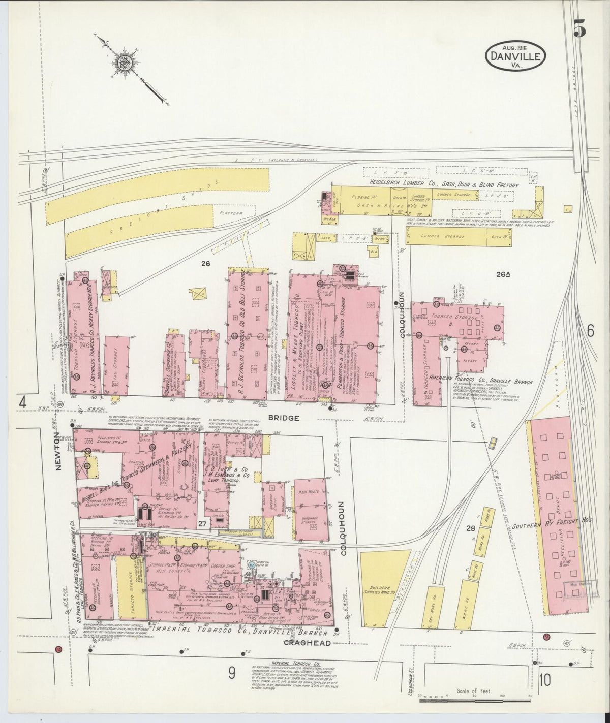 Sanborn Fire Insurance Map from Danville, Independent Cities, Virginia (1915), Sheet #0005 - Complete Map Set gallery image, historic Sanborn map, vintage wall art, Virginia Virginia