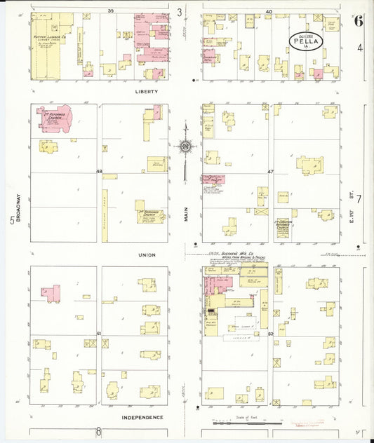 Sanborn Fire Insurance Map from Pella, Marion County, Iowa (1911), Sheet #0006 - Historic Sanborn Fire Insurance Map Print, vintage old map wall art