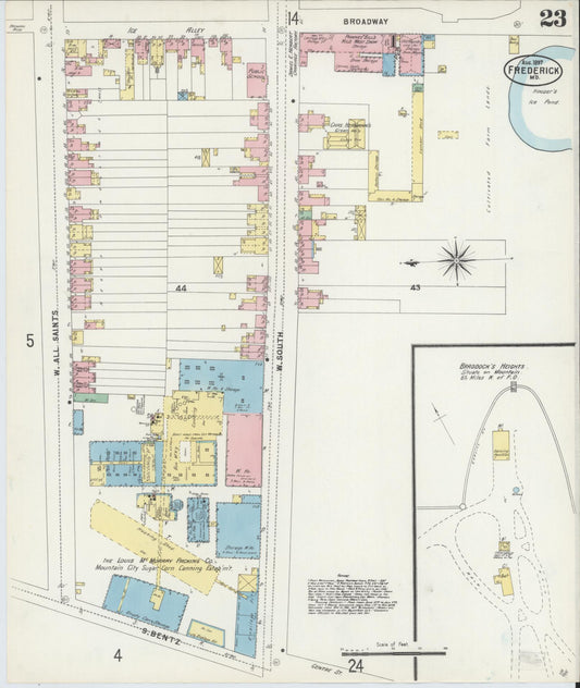 Frederick, Maryland - 1897 - Sanborn Fire Insurance Map, Sheet #0023 - Historic Sanborn Fire Insurance Map Print, Frederick Maryland 1897 0023 vintage old map wall art