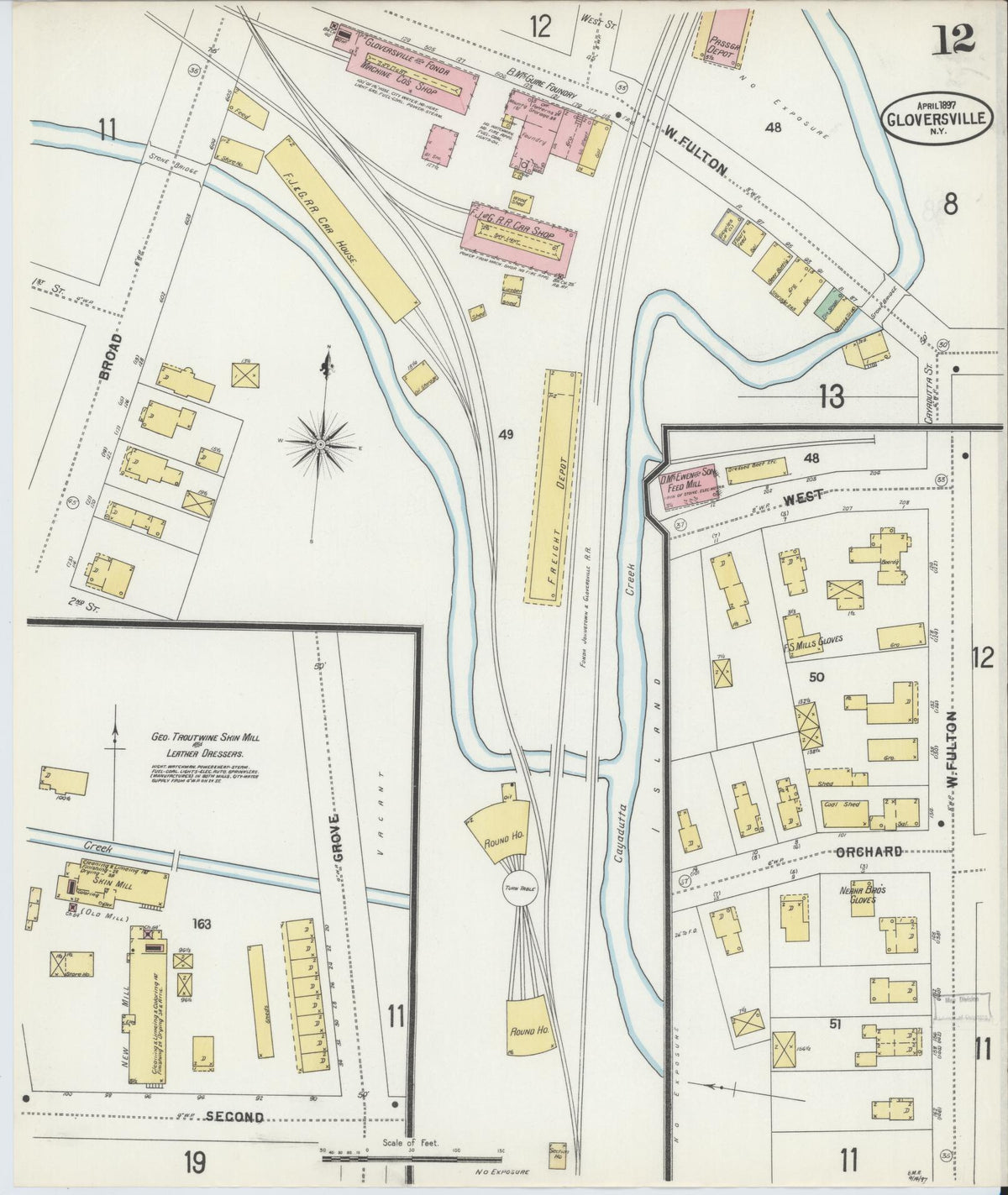 Sanborn Fire Insurance Map from Gloversville, Fulton County, New York (1897), Sheet #0012 - Historic Sanborn Fire Insurance Map Print, vintage old map wall art, antique decor, genealogy gift, New York New York map