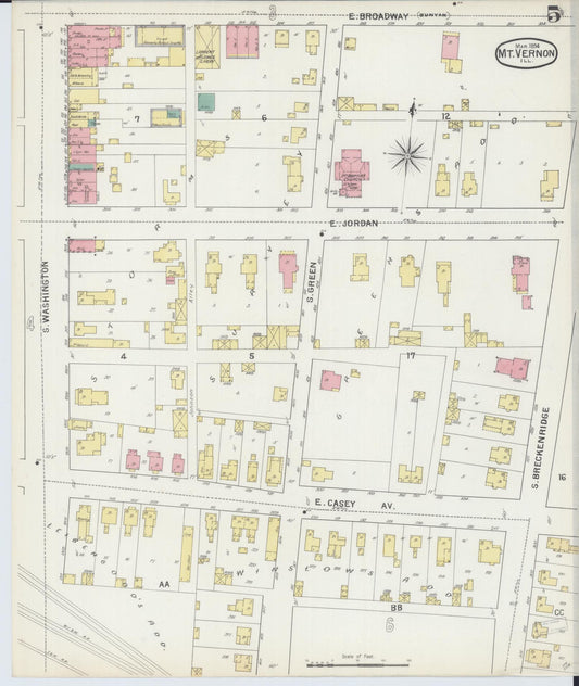 Sanborn Fire Insurance Map from Mount Vernon, Jefferson County, Illinois (1894), Sheet #0005 - Historic Sanborn Fire Insurance Map Print, vintage old map wall art, antique decor, genealogy gift, Illinois Illinois map
