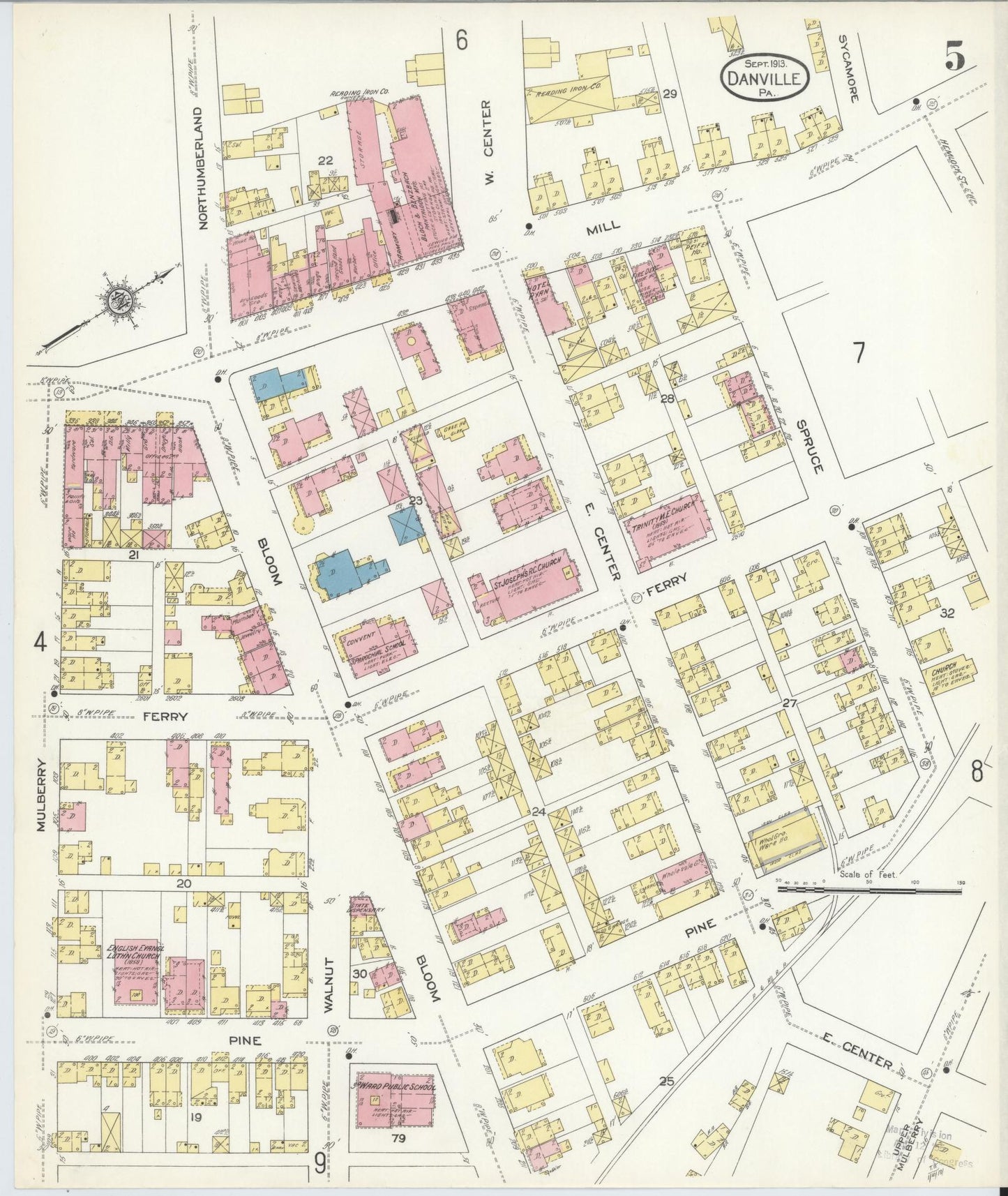 Sanborn Fire Insurance Map from Danville, Montour County, Pennsylvania (1913), Sheet #0005 - Historic Sanborn Fire Insurance Map Print, vintage old map wall art, antique decor, genealogy gift, Pennsylvania Pennsylvania map