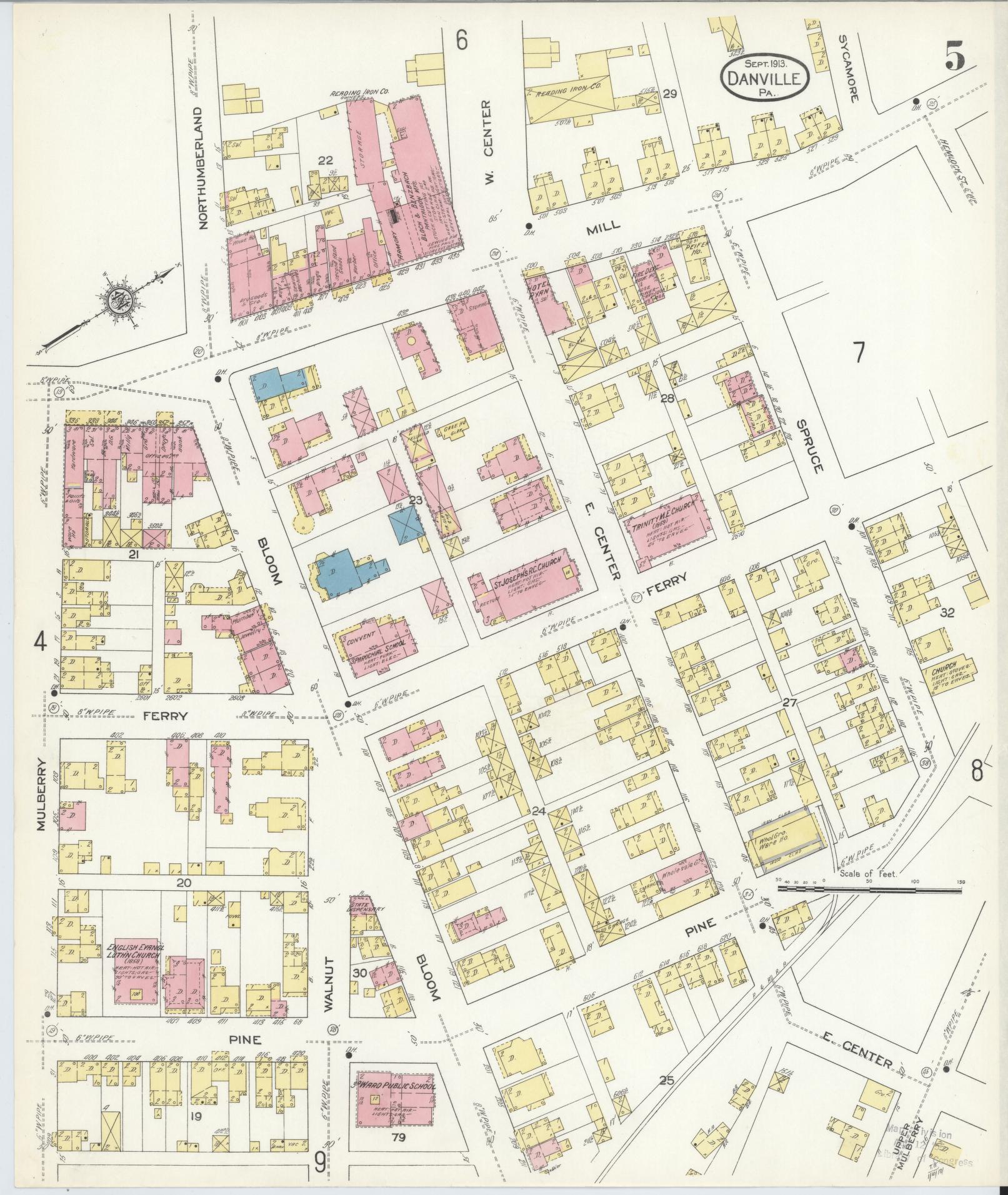 Sanborn Fire Insurance Map from Danville, Montour County, Pennsylvania (1913), Sheet #0005 - Historic Sanborn Fire Insurance Map Print, vintage old map wall art, antique decor, genealogy gift, Pennsylvania Pennsylvania map