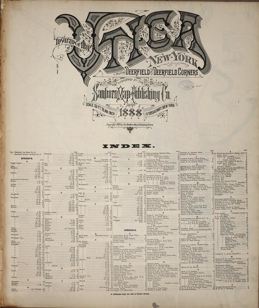 Sanborn Fire Insurance Map from Utica, Oneida County, New York (1888), Sheet #0001 - Historic Sanborn Fire Insurance Map Print, vintage old map wall art, antique decor, genealogy gift, New York New York map