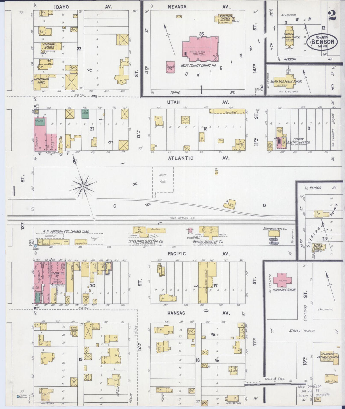 Sanborn Fire Insurance Map from Benson, Swift County, Minnesota (1899), Sheet #0002 - Complete Map Set gallery image, historic Sanborn map, vintage wall art, Minnesota Minnesota