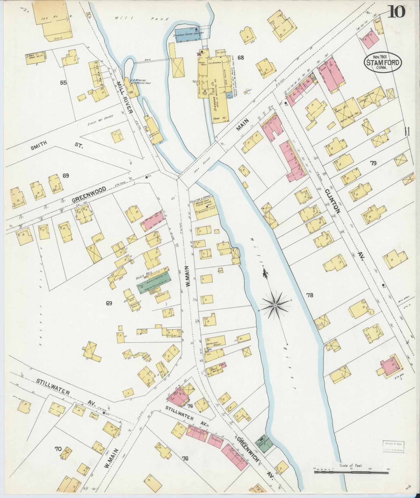 Sanborn Fire Insurance Map from Stamford, Fairfield County, Connecticut (1901), Sheet #0010 - Complete Map Set gallery image, historic Sanborn map, vintage wall art, Connecticut Connecticut