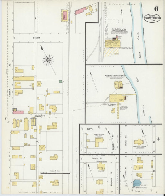 Sanborn Fire Insurance Map from South Pittsburg, Marion County, Tennessee (1902), Sheet #0006 - Historic Sanborn Fire Insurance Map Print, vintage old map wall art, antique decor, genealogy gift, Tennessee Tennessee map