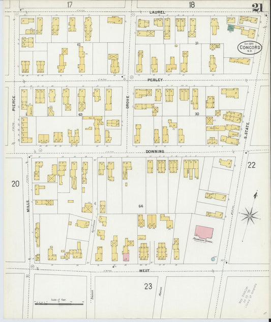 Sanborn Fire Insurance Map from Concord, Merrimack County, New Hampshire (1899), Sheet #0021 - Historic Sanborn Fire Insurance Map Print, vintage old map wall art, antique decor, genealogy gift, New Hampshire New Hampshire map