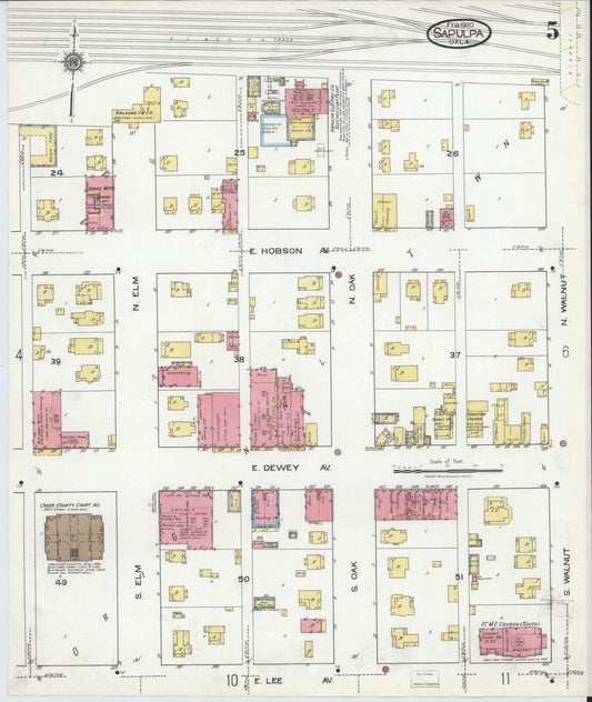 Sanborn Fire Insurance Map from Sapulpa, Creek County, Oklahoma (1920), Sheet #0005 - Historic Sanborn Fire Insurance Map Print, vintage old map wall art, antique decor, genealogy gift, Oklahoma Oklahoma map
