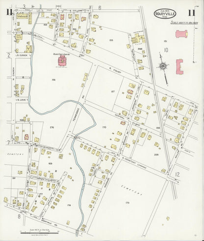 Sanborn Fire Insurance Map from Maryville, Blount County, Tennessee (1925), Sheet #0011 - Complete Map Set gallery image, historic Sanborn map, vintage wall art, Tennessee Tennessee