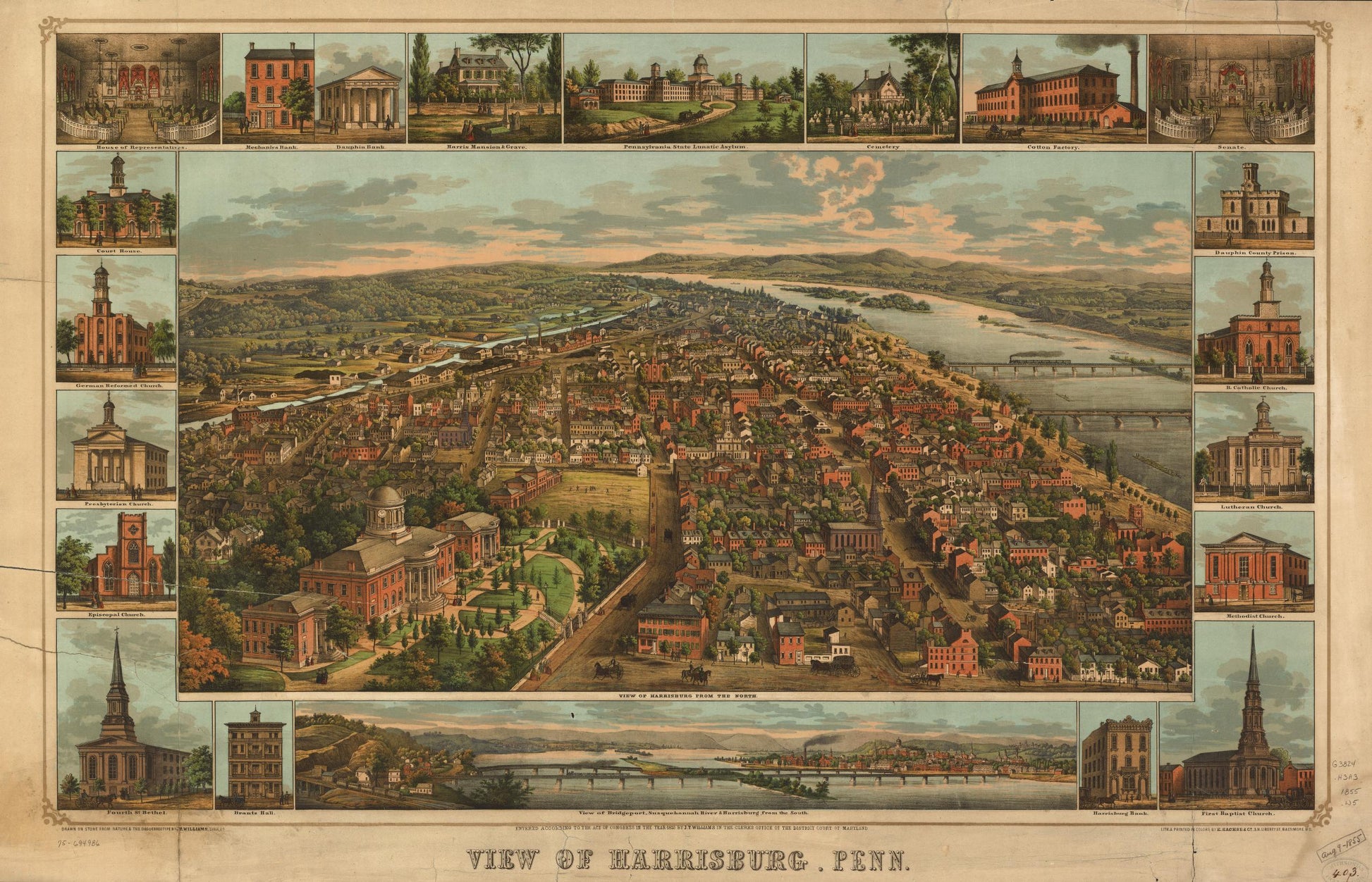 View of Harrisburg, Penn. (1855) – Historic Bird’s-Eye View Panorama Print