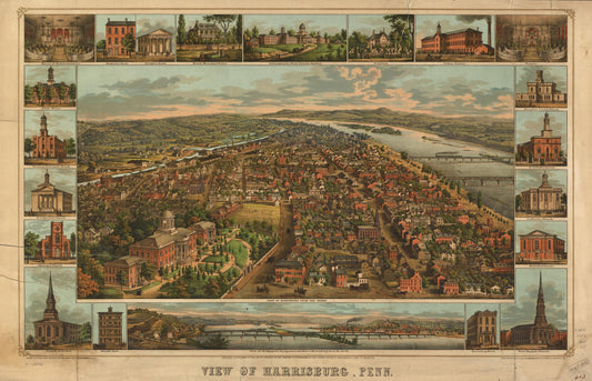 View of Harrisburg, Penn. (1855) – Historic Bird’s-Eye View Panorama Print