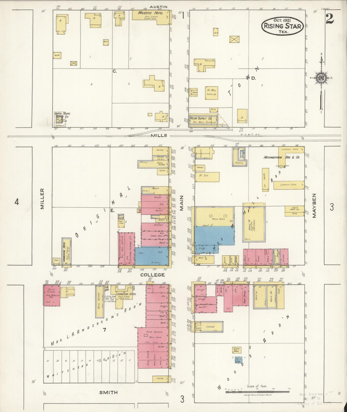 Sanborn Fire Insurance Map from Rising Star, Eastland County, Texas (1921), Sheet #0002 - Historic Sanborn Fire Insurance Map Print, vintage old map wall art, antique decor, genealogy gift, Texas Texas map