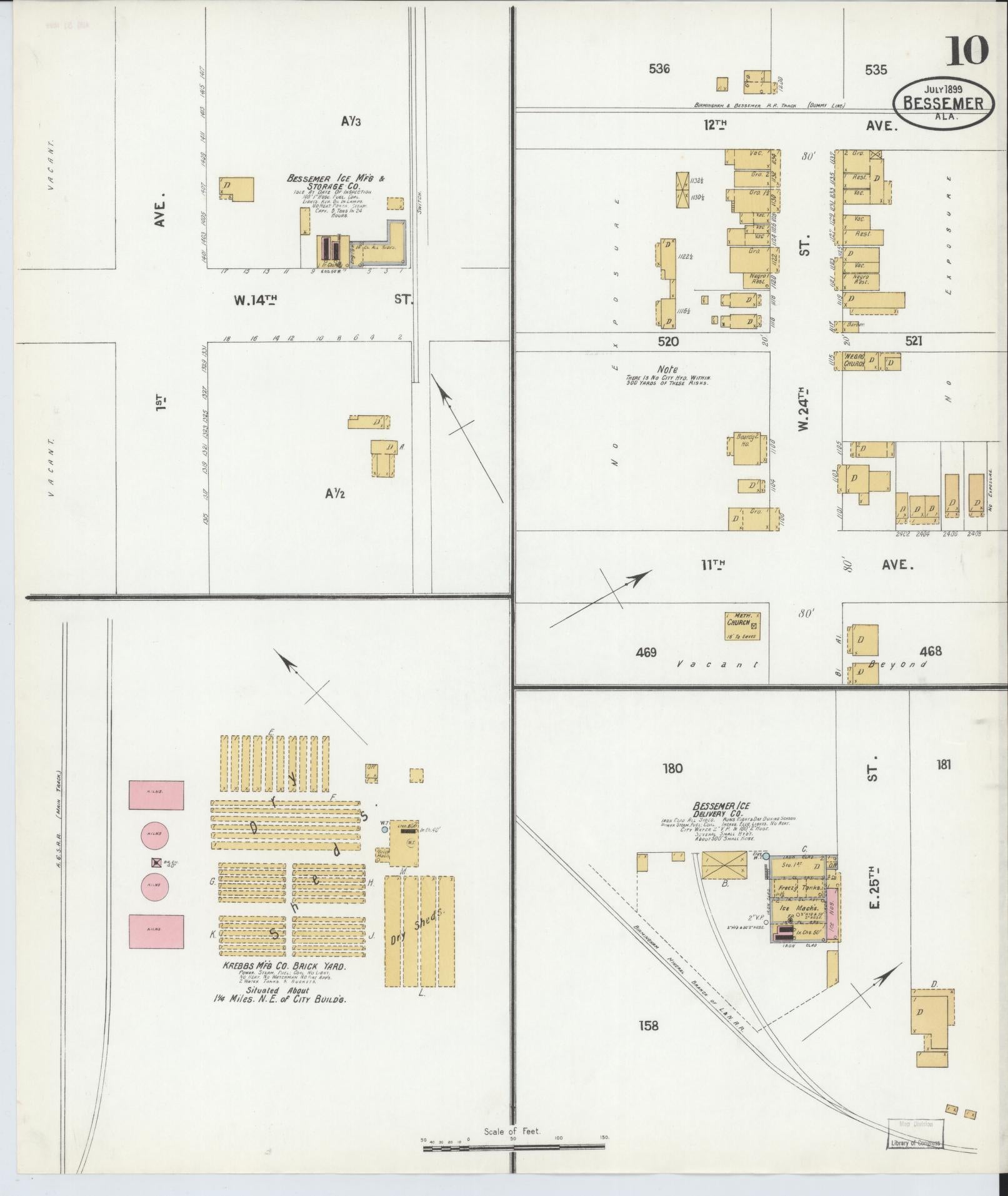 Sanborn Fire Insurance Map from Bessemer, Jefferson County, Alabama (1899), Sheet #0010 - Complete Map Set gallery image, historic Sanborn map, vintage wall art, Alabama Alabama