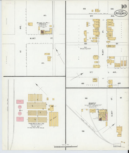 Sanborn Fire Insurance Map from Bessemer, Jefferson County, Alabama (1899), Sheet #0010 - Complete Map Set gallery image, historic Sanborn map, vintage wall art, Alabama Alabama