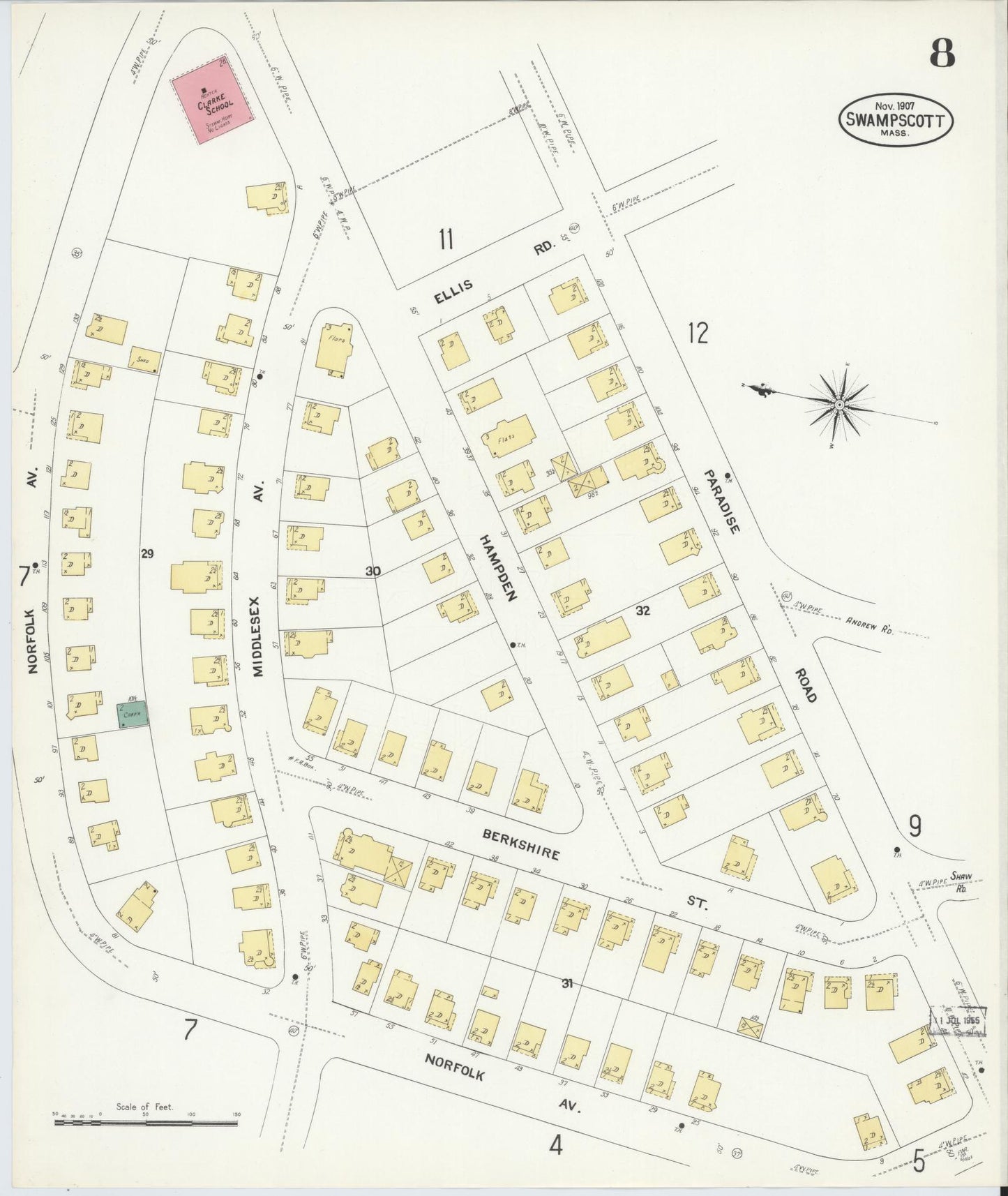 Sanborn Fire Insurance Map from Swampscott, Essex County, Massachusetts (1907), Sheet #0008 - Complete Map Set gallery image, historic Sanborn map, vintage wall art, Massachusetts Massachusetts