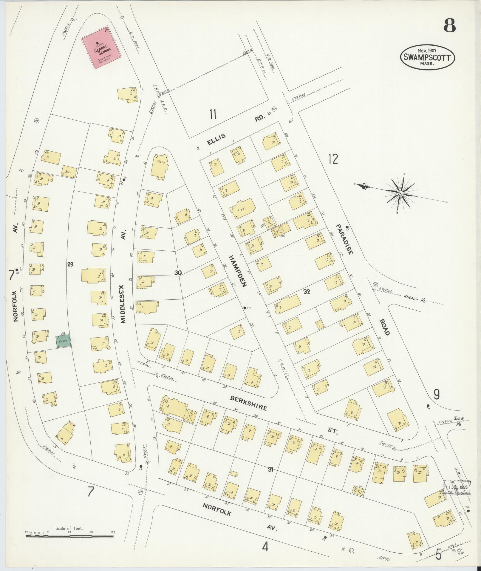 Sanborn Fire Insurance Map from Swampscott, Essex County, Massachusetts (1907), Sheet #0008 - Complete Map Set gallery image, historic Sanborn map, vintage wall art, Massachusetts Massachusetts