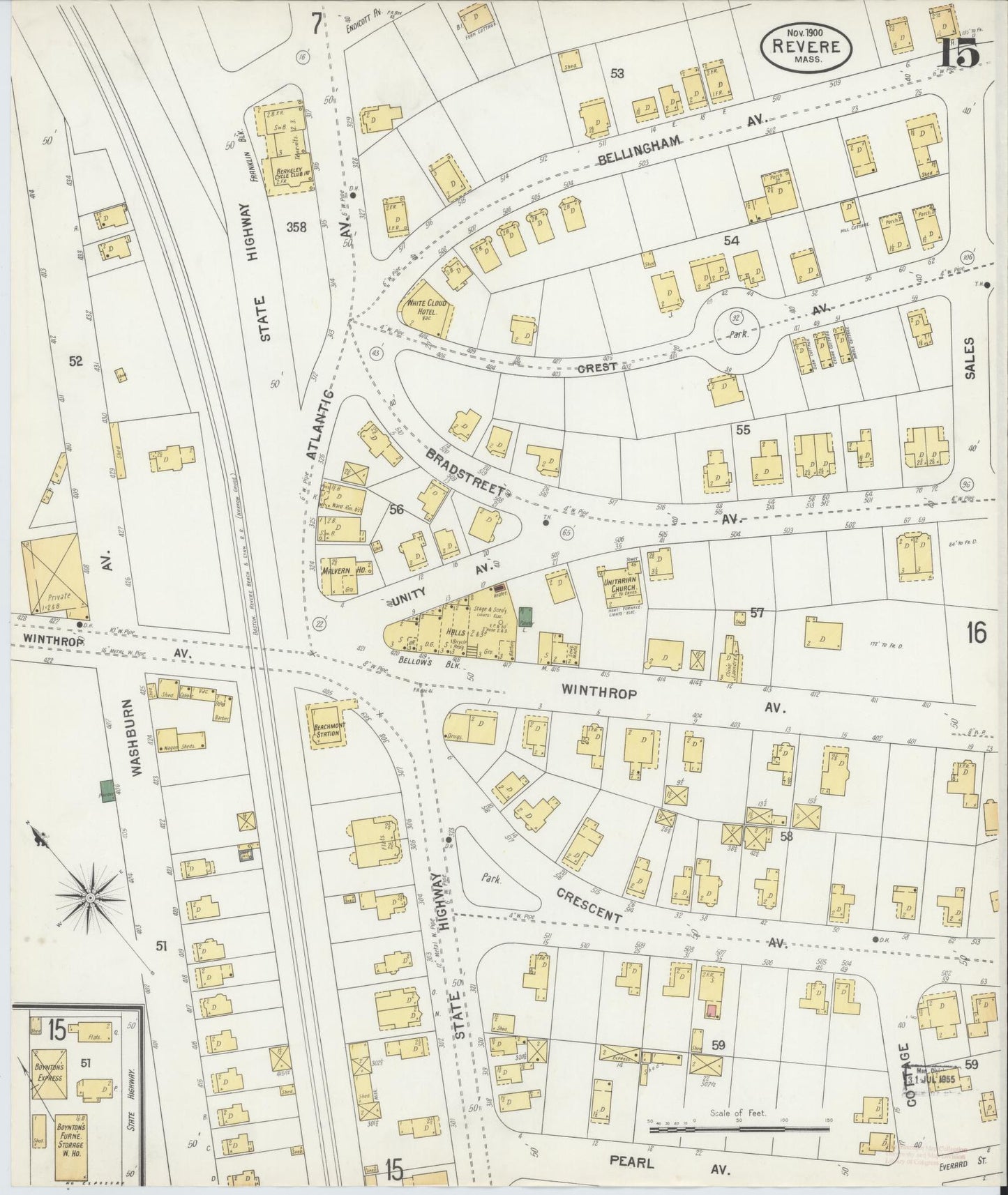 Sanborn Fire Insurance Map from Revere, Suffolk County, Massachusetts (1900), Sheet #0015 - Historic Sanborn Fire Insurance Map Print, vintage old map wall art, antique decor, genealogy gift, Massachusetts Massachusetts map