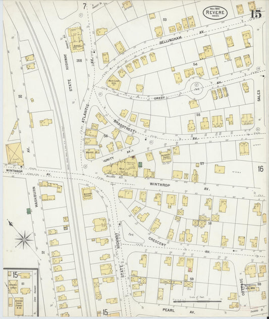 Sanborn Fire Insurance Map from Revere, Suffolk County, Massachusetts (1900), Sheet #0015 - Historic Sanborn Fire Insurance Map Print, vintage old map wall art, antique decor, genealogy gift, Massachusetts Massachusetts map