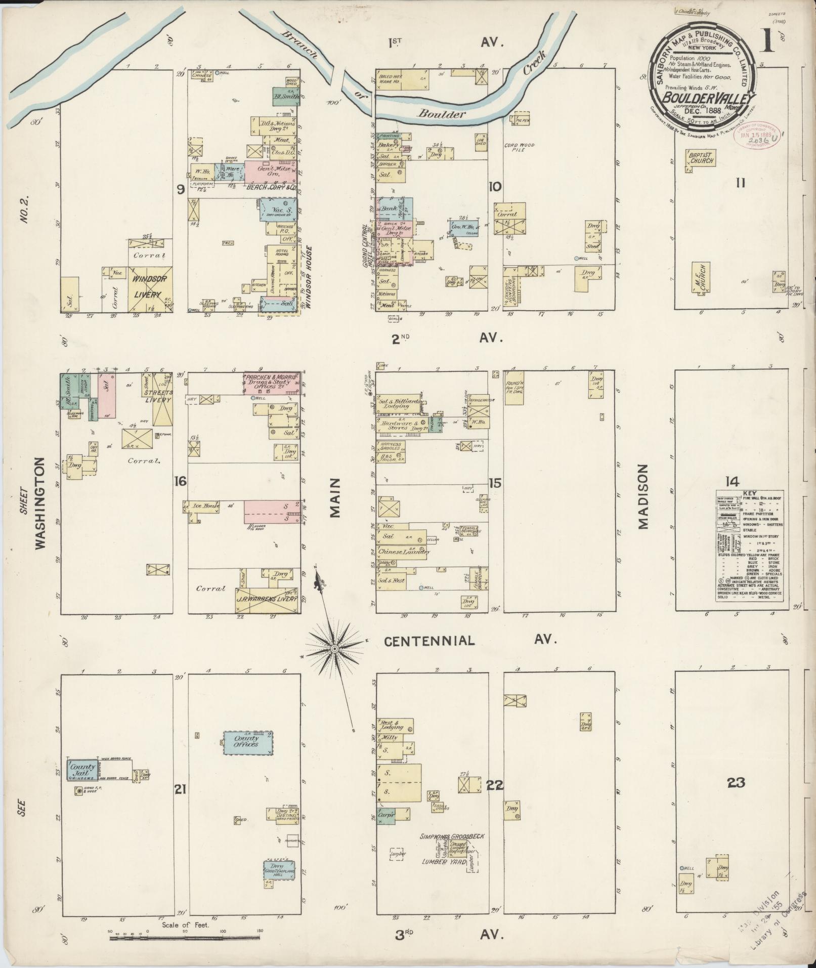 Sanborn Fire Insurance Map from Boulder Valley, Jefferson County, Montana (1888), Sheet #0001 - Complete Map Set gallery image, historic Sanborn map, vintage wall art, Montana Montana