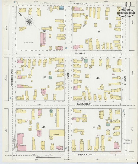 Sanborn Fire Insurance Map from Ogdensburg, St. Lawrence County, New York (1892), Sheet #0010 - Historic Sanborn Fire Insurance Map Print, vintage old map wall art, antique decor, genealogy gift, New York New York map