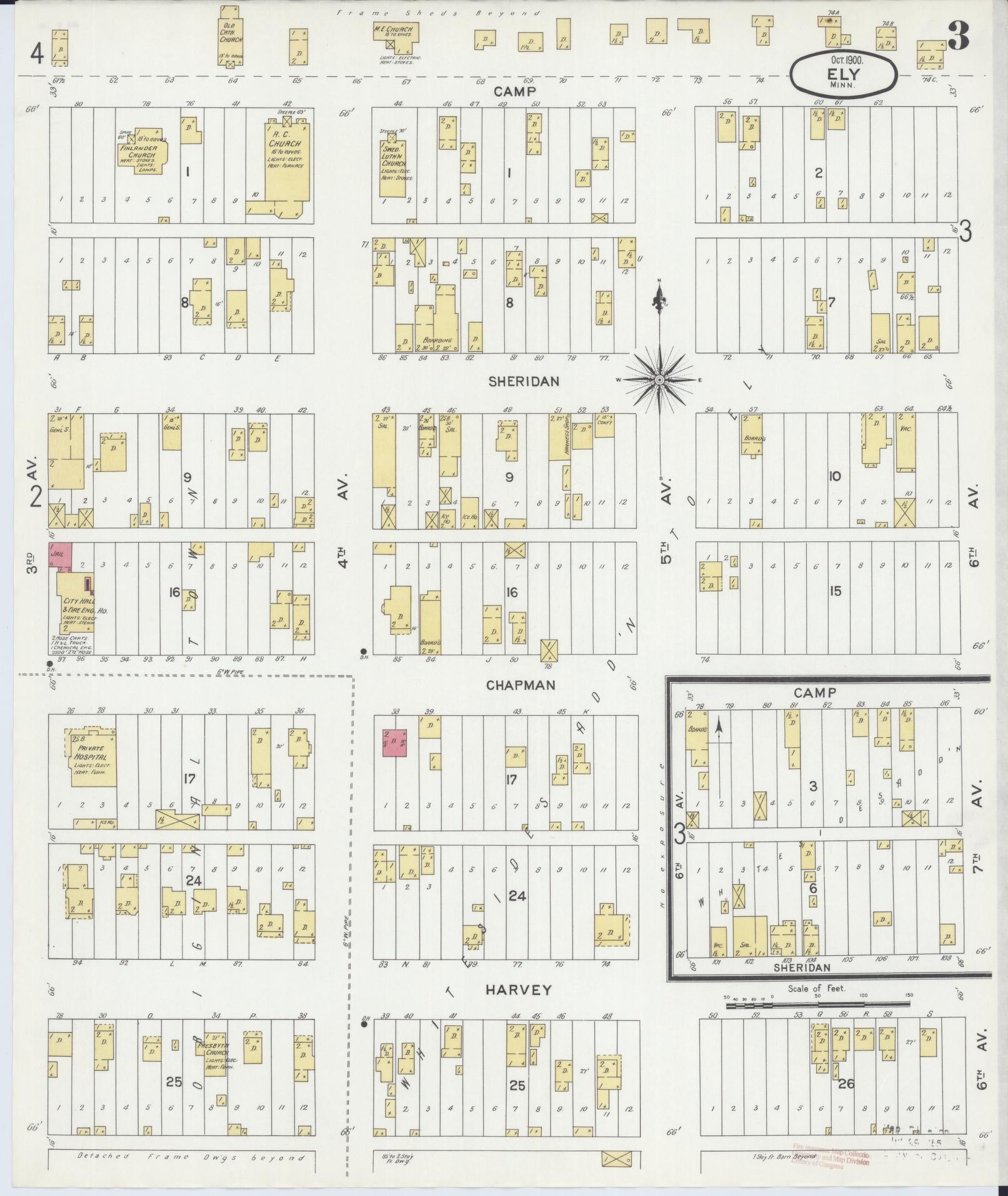 Sanborn Fire Insurance Map from Ely, Saint Louis County, Minnesota (1900), Sheet #0003 - Complete Map Set gallery image, historic Sanborn map, vintage wall art, Minnesota Minnesota