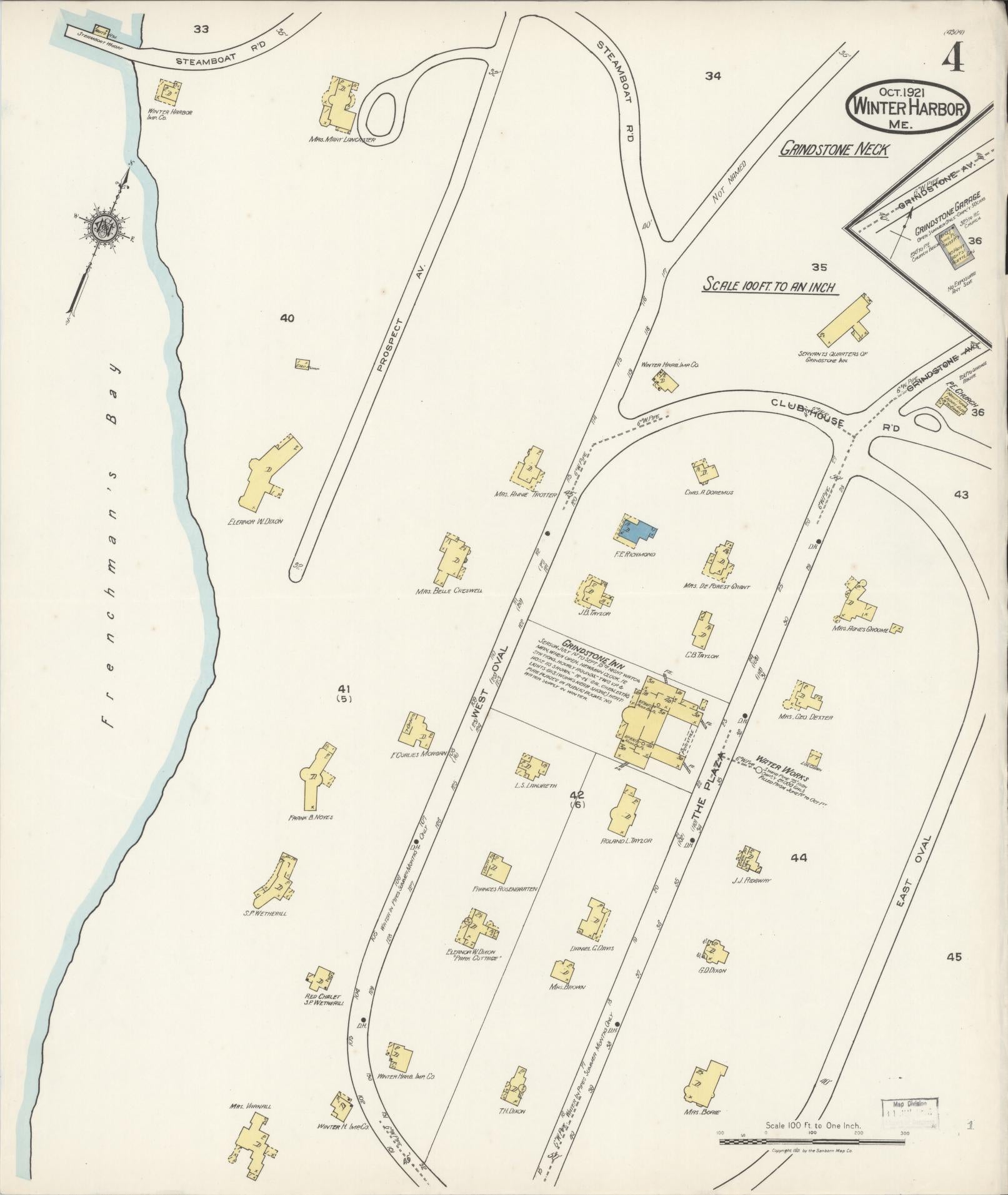 Sanborn Fire Insurance Map from Winter Harbor, Hancock County, Maine (1921), Sheet #0004 - Complete Map Set gallery image, historic Sanborn map, vintage wall art, Maine Maine