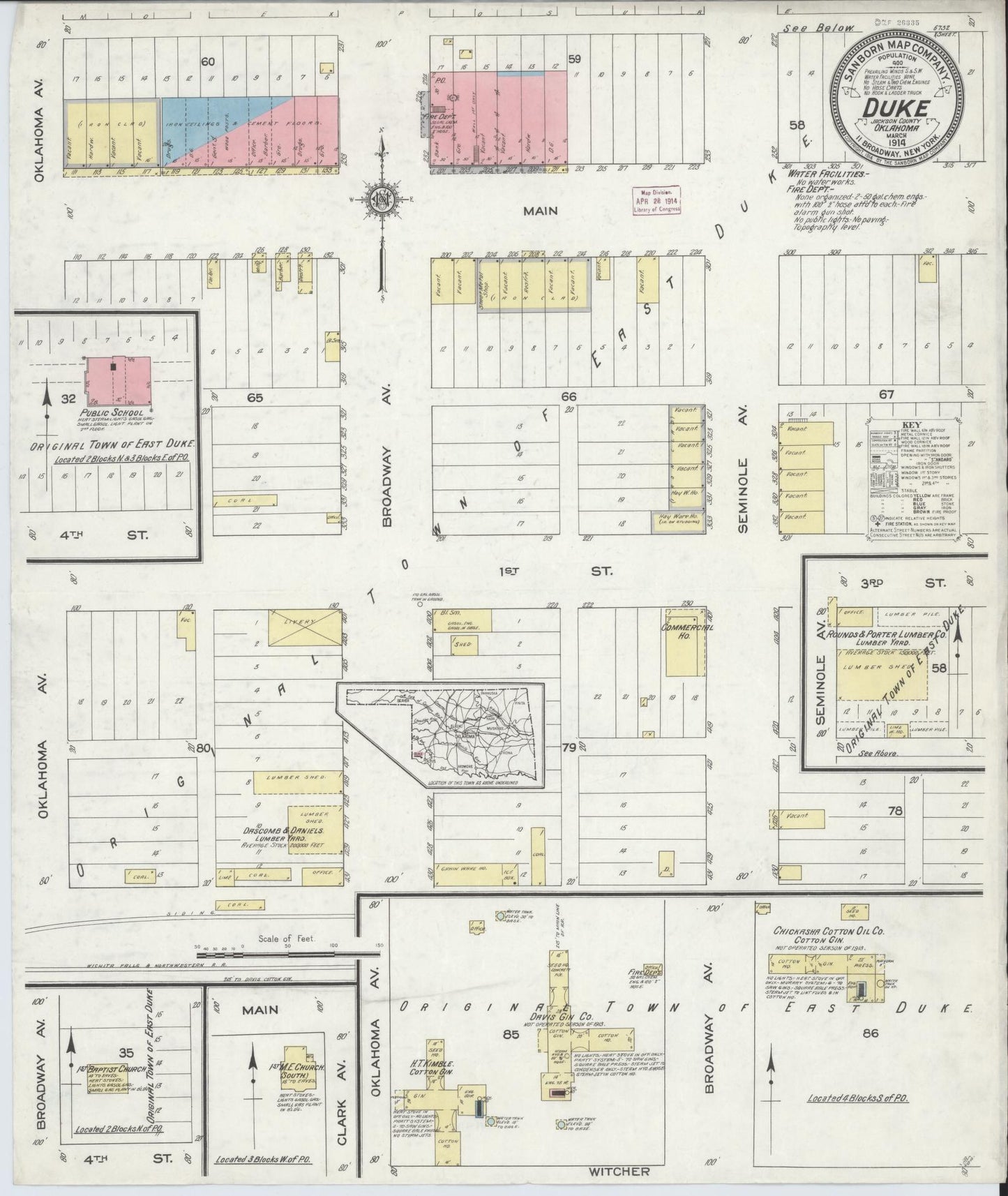 Sanborn Fire Insurance Map from Duke, Jackson County, Oklahoma (1914), Sheet #0001 - Historic Sanborn Fire Insurance Map Print, vintage old map wall art, antique decor, genealogy gift, Oklahoma Oklahoma map