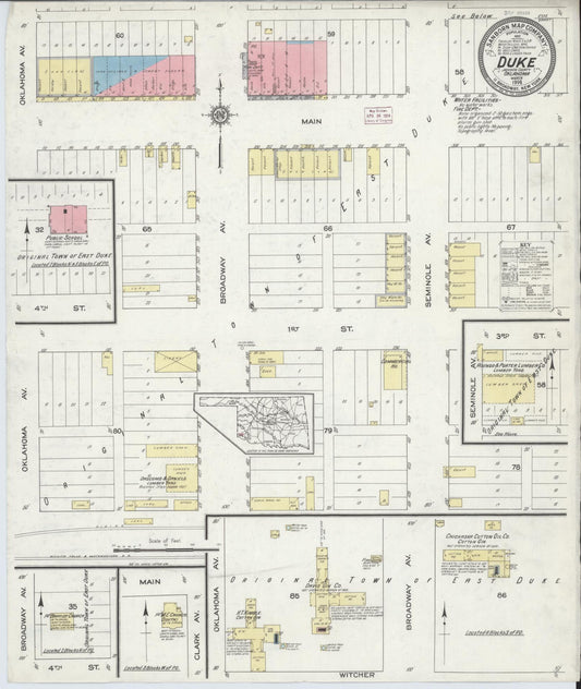 Sanborn Fire Insurance Map from Duke, Jackson County, Oklahoma (1914), Sheet #0001 - Historic Sanborn Fire Insurance Map Print, vintage old map wall art, antique decor, genealogy gift, Oklahoma Oklahoma map