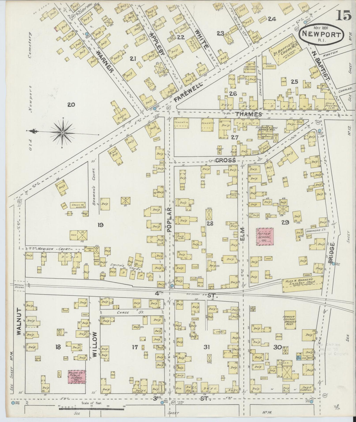 Sanborn Fire Insurance Map from Newport, Newport County, Rhode Island (1891), Sheet #0015 - Complete Map Set gallery image, historic Sanborn map, vintage wall art, Rhode Island Rhode Island