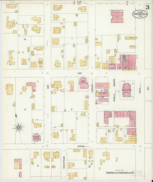 Sanborn Fire Insurance Map from Springfield, Robertson County, Tennessee (1903), Sheet #0003 - Historic Sanborn Fire Insurance Map Print, vintage old map wall art, antique decor, genealogy gift, Tennessee Tennessee map