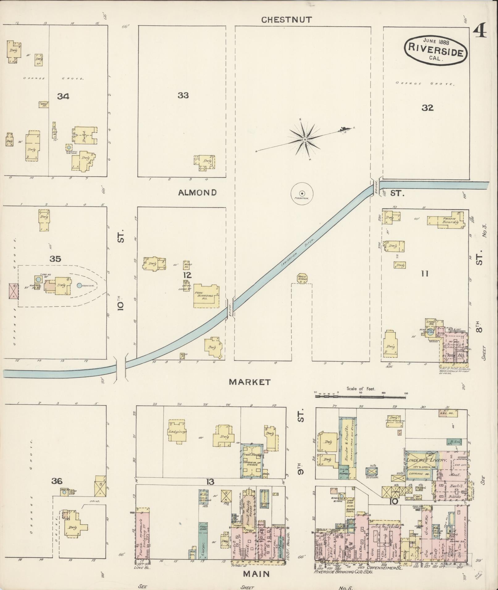Sanborn Fire Insurance Map from Riverside, Riverside County, California (1888), Sheet #0004 - Complete Map Set gallery image, historic Sanborn map, vintage wall art, California California